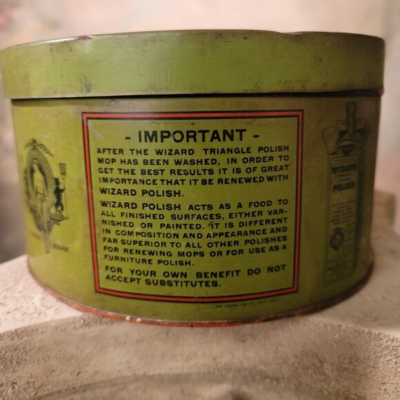 Wizard Triangle Polish Mop Tin Antique Gorgeous Advertising Wizard Products TM - Picture 4 of 13
